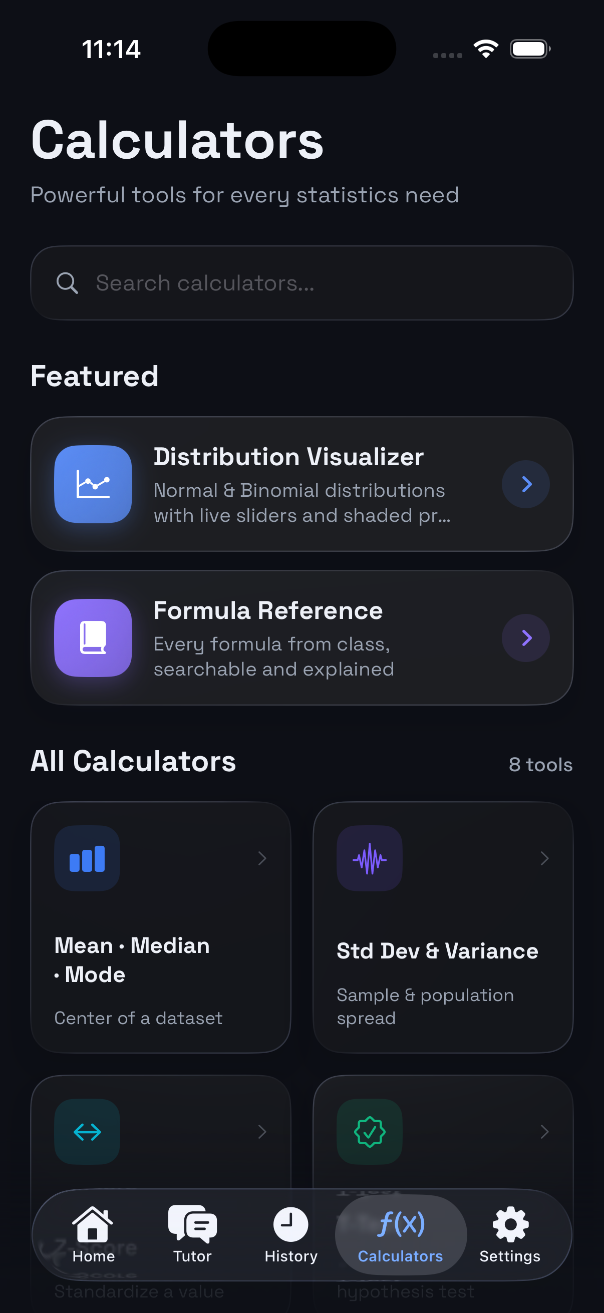 Concept reference screen in dark mode