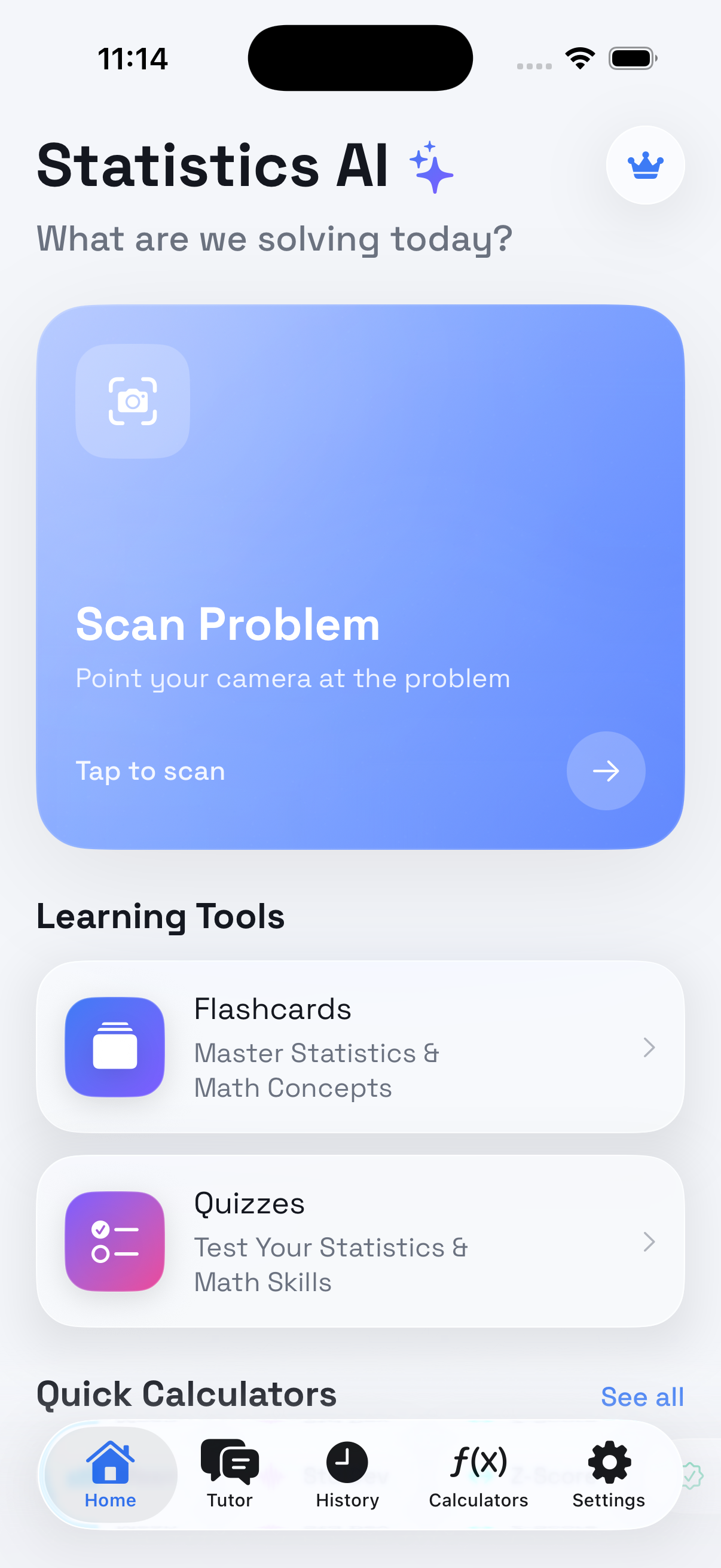 History AI - Smart Tutor home screen in light mode